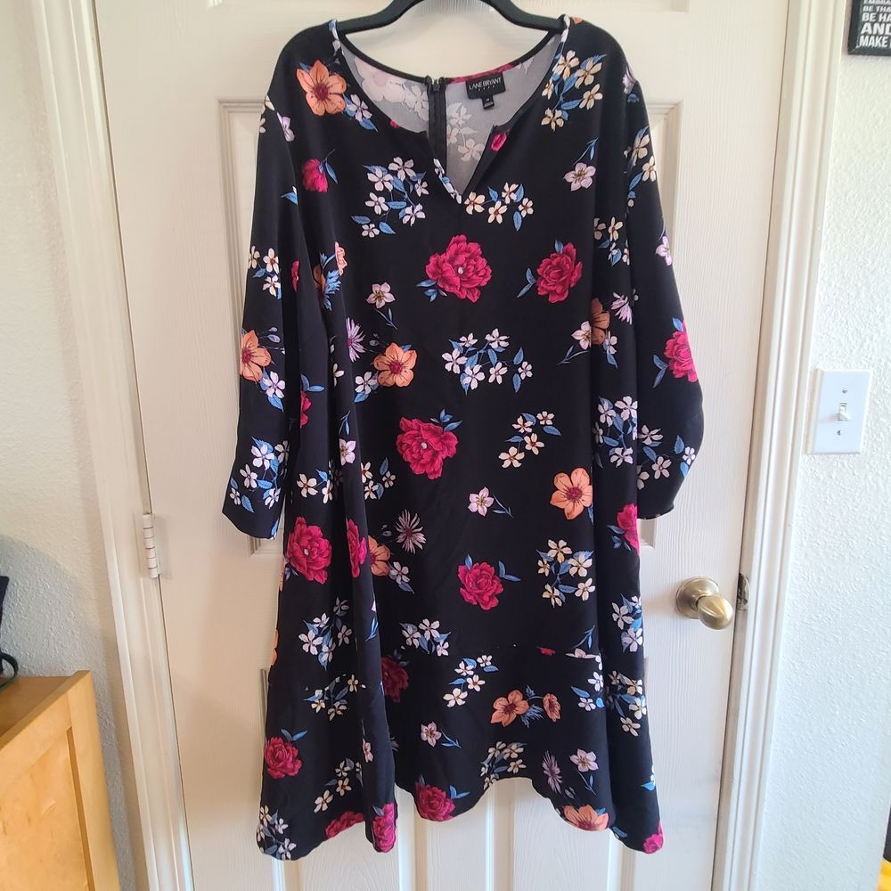 Lane Bryant Black Dress with Pink Trim and Gray Floral size 28